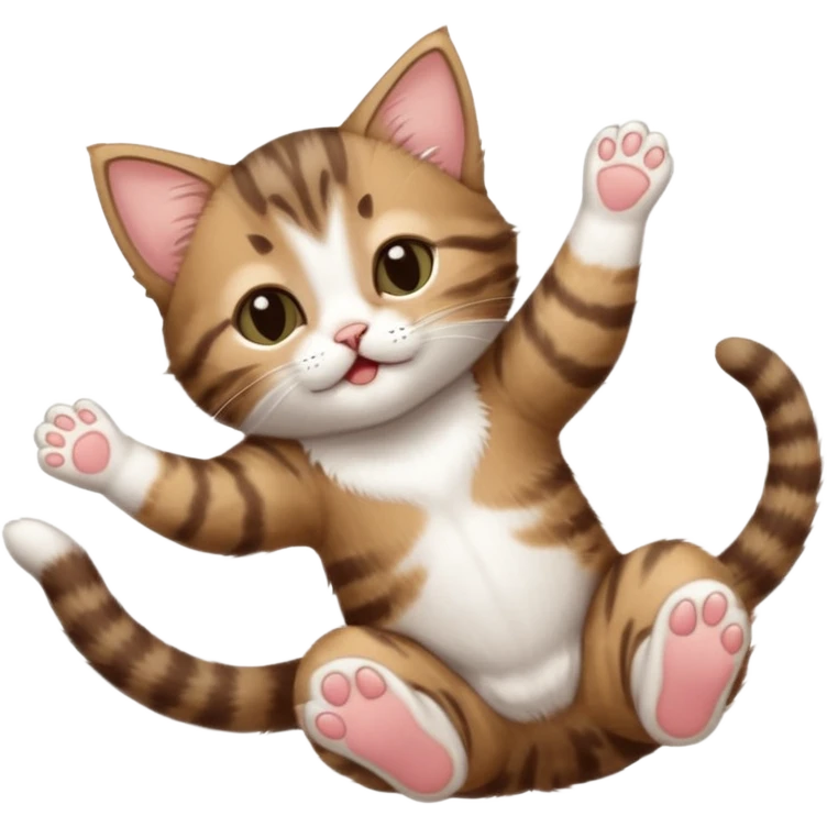 dark brown tabby and white kitten with his eyes closed whilst in funny positions stretched out and  upside down emoji