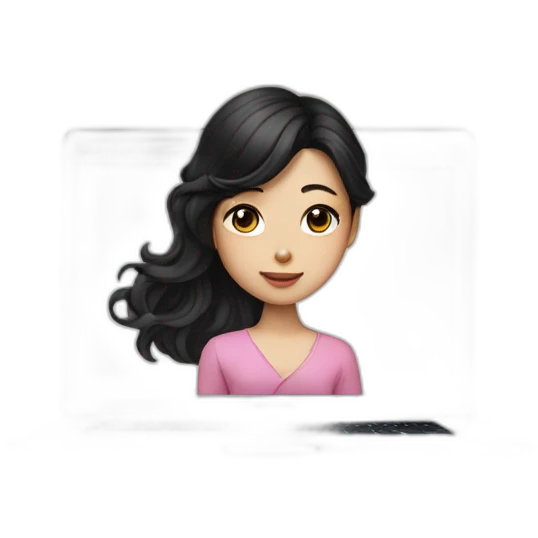 Korean girl in front of macbook, long and wavy black hair emoji