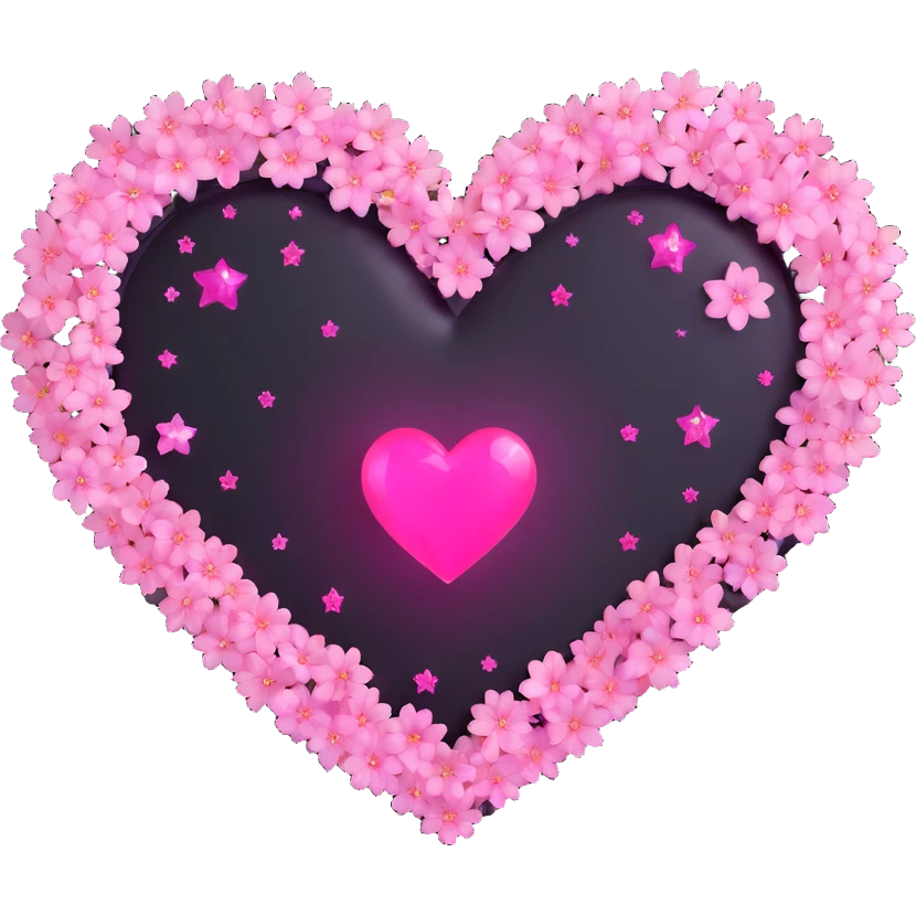 goth sakura black heart with glowing pink outline and magical sparkles emoji
