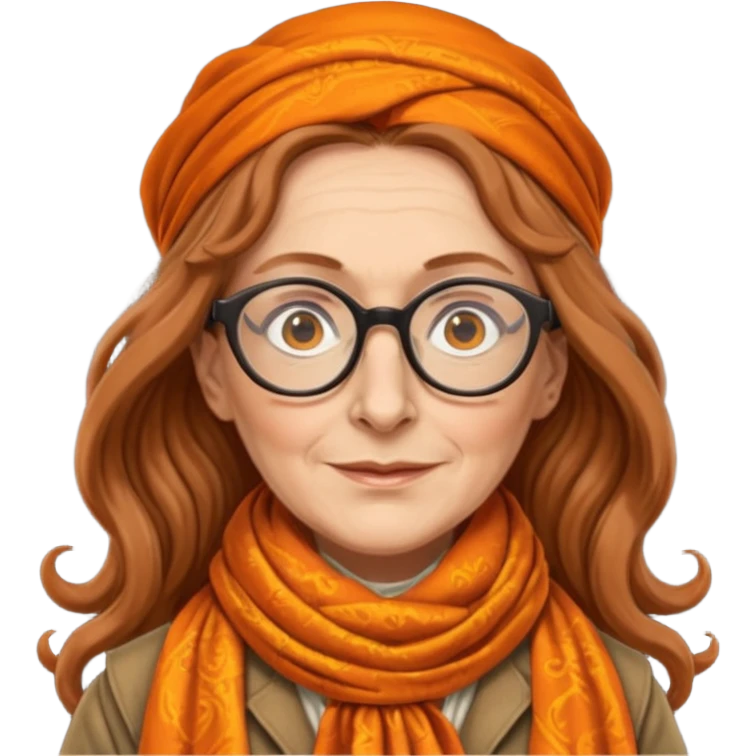 Professor Sybill Trelawney wearing glasses, orange scarf emoji