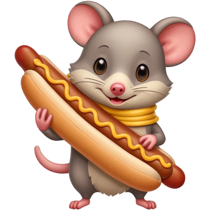 cute cartoon possum dressed up like a hot dog, sticker style, transparent background emoji
