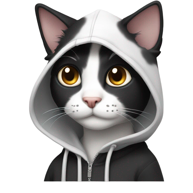 Black and white Cat wearing hoodie  emoji