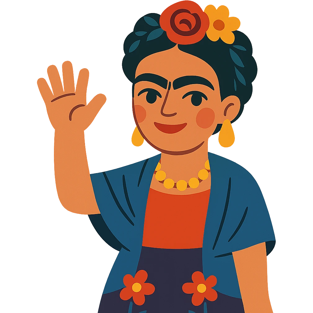 Frida Kahlo saying goodbye emoji