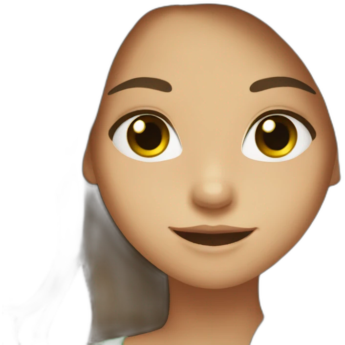 girl, green eyes, brown long hair, smile emoji