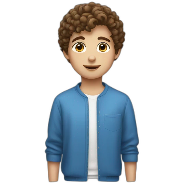 Beautiful boy with short curly hair, brown hair and blue eyes  emoji