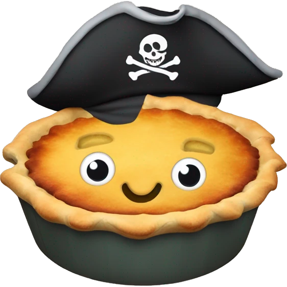 Pot pie with a cartoon face and a pirate hat, eye patch, and peg leg  emoji