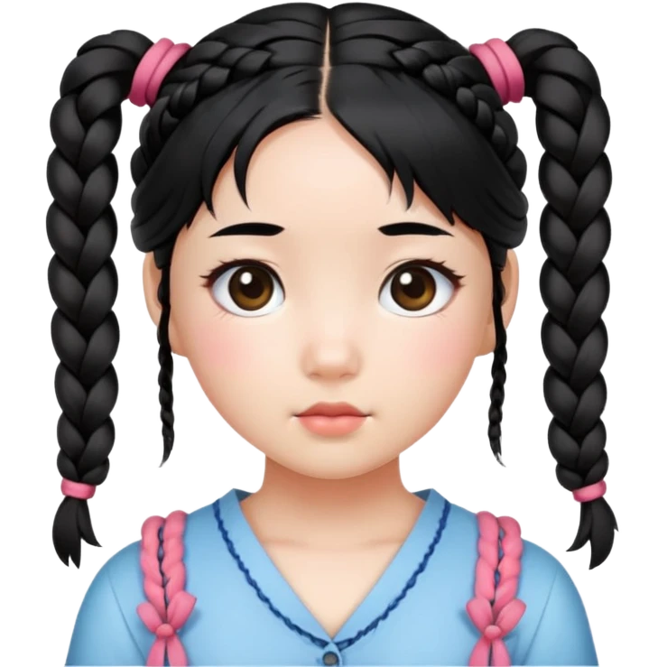 Korean girl, cute girl,  braided pigtails tied down, black hair emoji