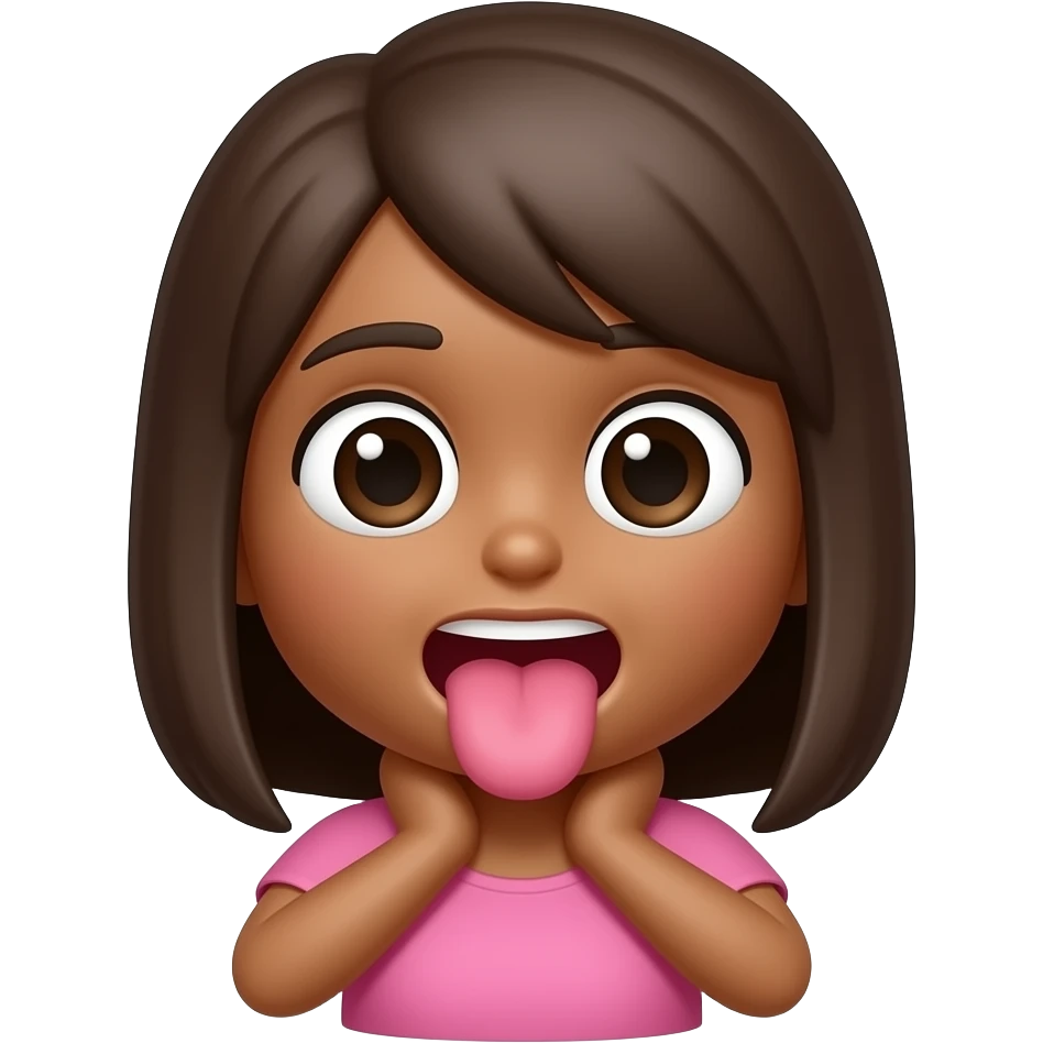 Mad Medium brown skin iPhone emoji girl Choking self with hands around neck With tongue sticking out emoji