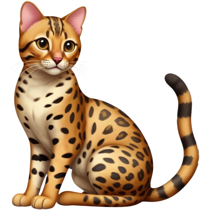 cinematic-[Bengal cat]-realistic-full-body-sitting-emoji,-tail-curled-playfully-around-its-paws,-head-tilted-dramatically,-sleek-[leopard patterned]-fur,-simplified-yet-hilariously-adorable-features,-highly-detailed,-glowing-with-an-almost-sarcastic-glow emoji