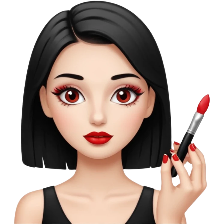 Girl doing make up with glossy nails and eyelashes emoji