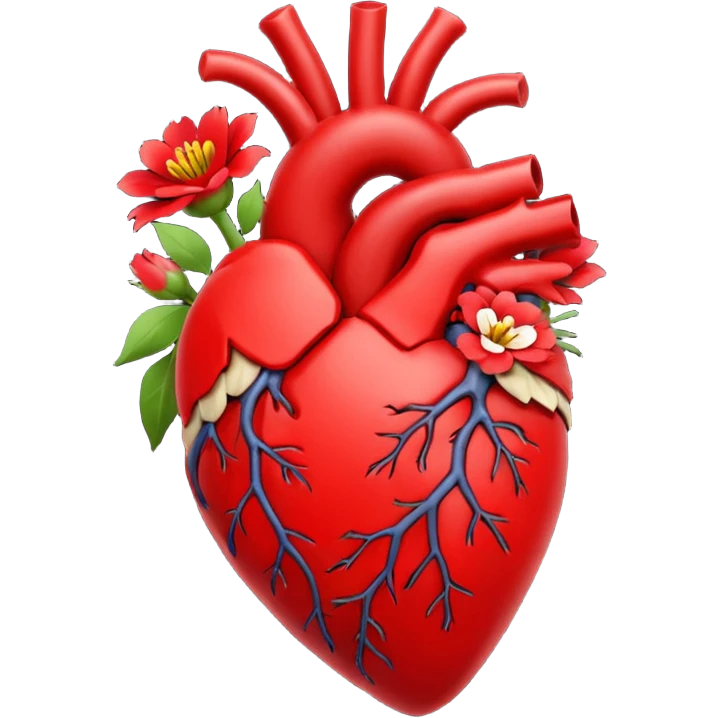 Real heart with made my red flowers tiny emoji
