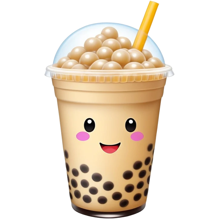 Taiwan bubble milk tea with giant tapioca pearls and wide straw, simplified emoji style with bold outlines and bright colors, cartoon style boba drink emoji