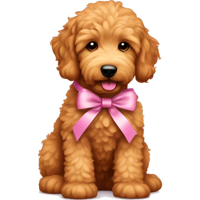 Ginger golden doodle. Baby. Full body sitting down. Pink ribbon  emoji