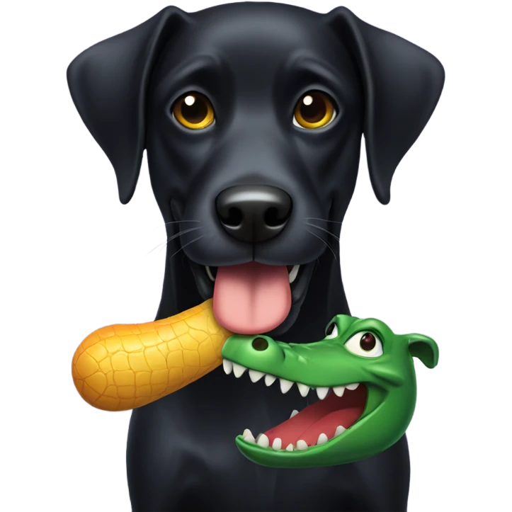Black dog with alligator toy in mouth emoji