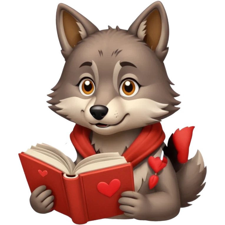 Wolf reading book about love emoji