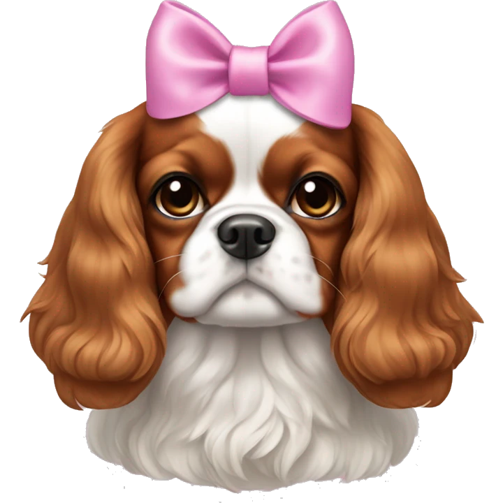 A King Charles cavalier with a pink bow on one ear emoji