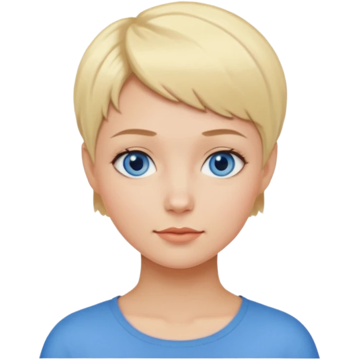 Mujer pelo rubio y muy corto ojos azules cara redonda emoji