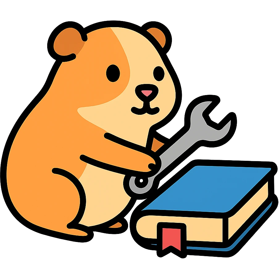 guinea pig (cavia) holding a wrench, fixing a book, color outline icon emoji