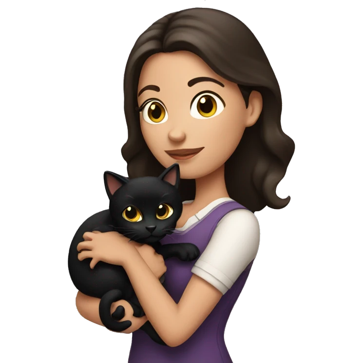Pretty brunette woman holding Black cat emoji