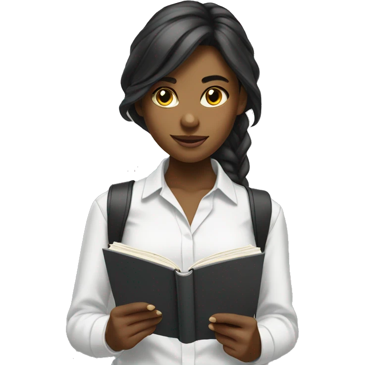 young black female student with straight  long hair reading white collar shirt emoji