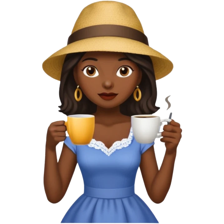 black woman drink coffe with hat dress  emoji