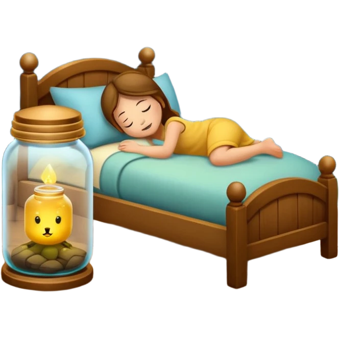 firefly jar used as night lamp beside sleeping critter emoji
