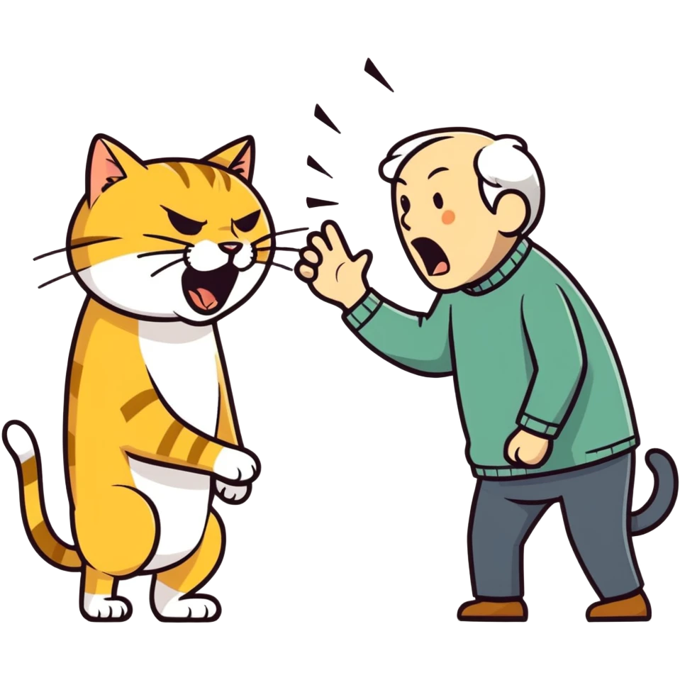 golden cat ￼ yelling at old blind man ￼ emoji