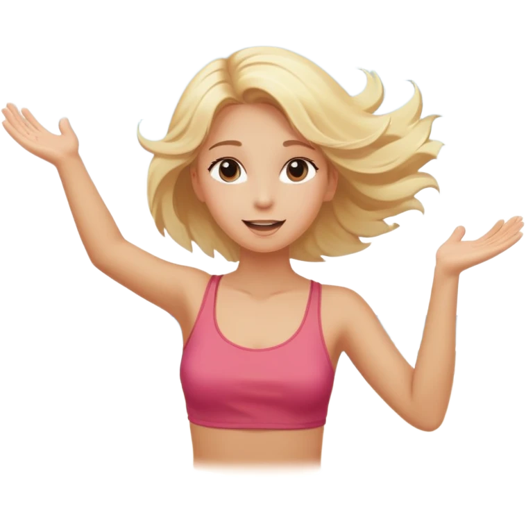 girl at beach with arms outstretched and hair blowing in a pleasant breeze emoji