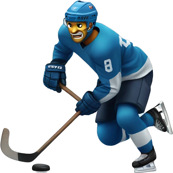 Hockey player running with the stick on the ice with angry face emoji