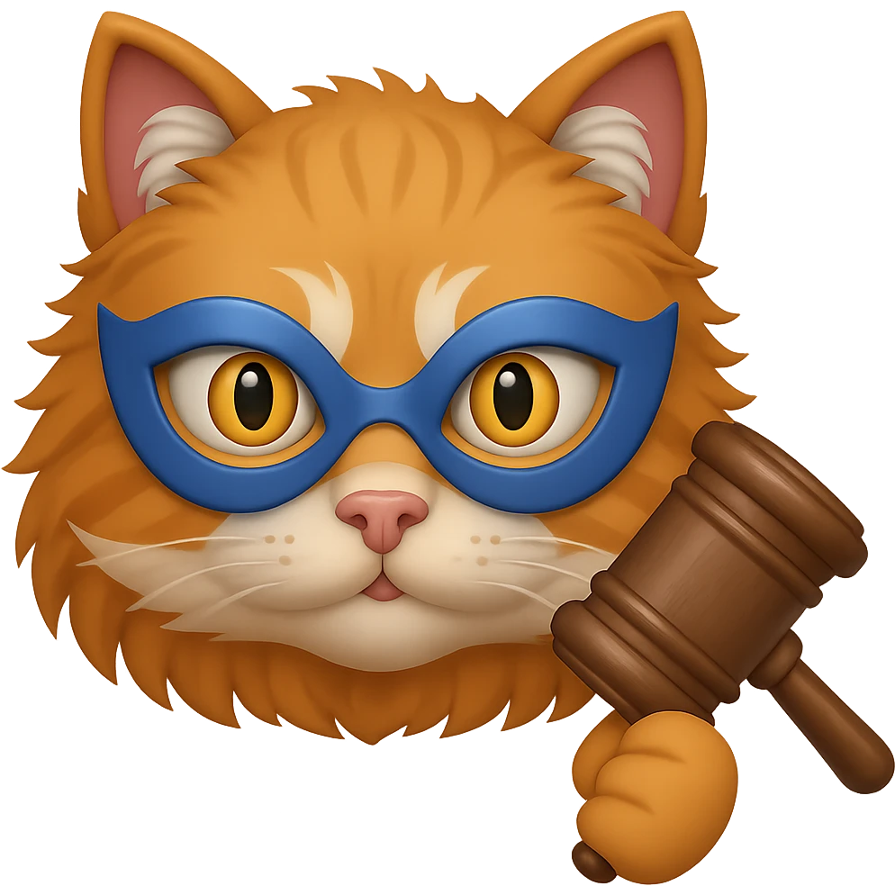 Add a judge's hammer to the cute justice cat while keeping the transparent background. Maintain the original style and cuteness of the character. emoji