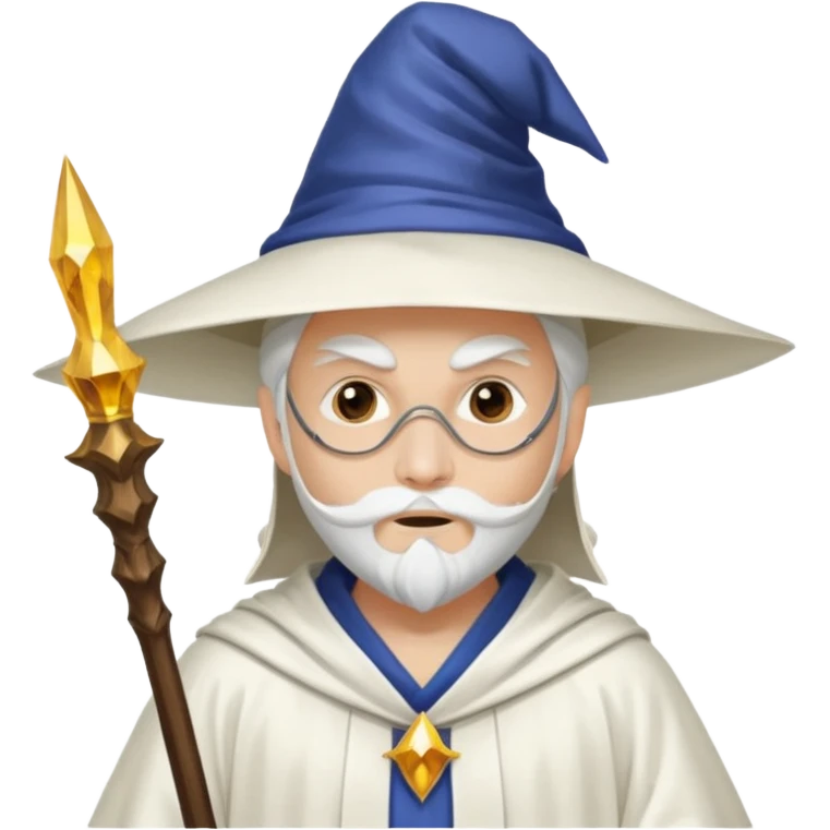 A wizard in white with white mask and pointy hat emoji