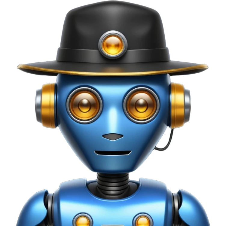 , lo que se refleja en su diseño robótico, ojos amarillos brillantes que emiten luz, y la presencia de alas y una cola con una jeringa de veneno Viste un abrigo oscuro con cuello de piel y un sombrero de capitan emoji