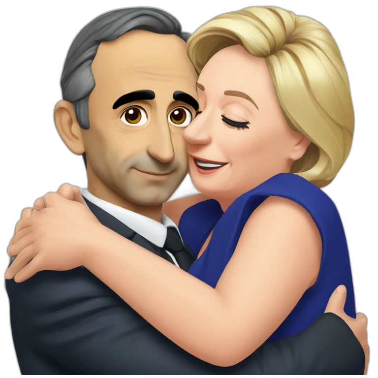 Eric zemmour qui fait un calin a Marine le pen emoji