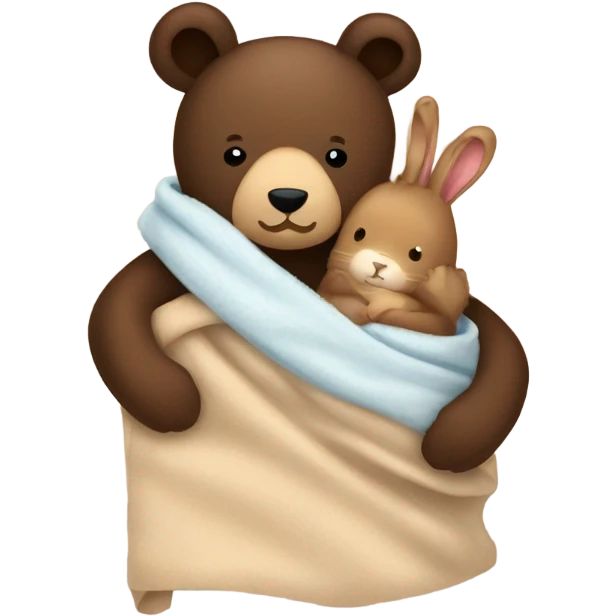 bear and brown bunny under blanket emoji