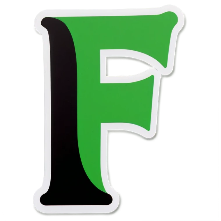 Green and black letter F emoji