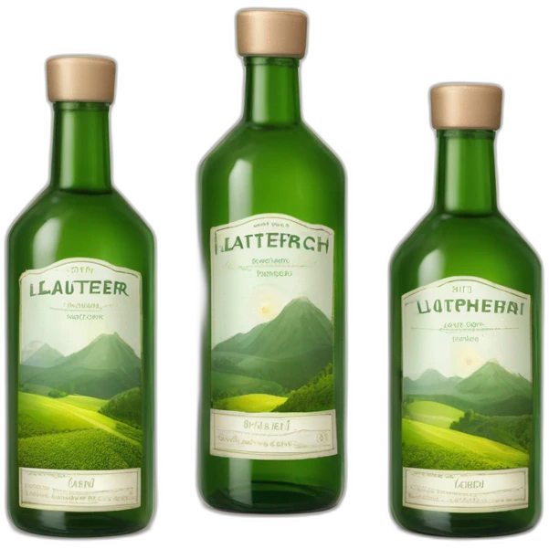 grüner schnaps in länglicher flasche mit einem bergdorf auf dem etikett und dem namen "lauterbacher tropfen" emoji