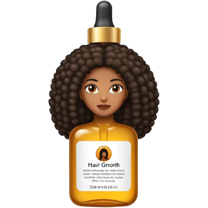 Serum Bottle of hair growth oil. Label has black woman with long afro hair. emoji