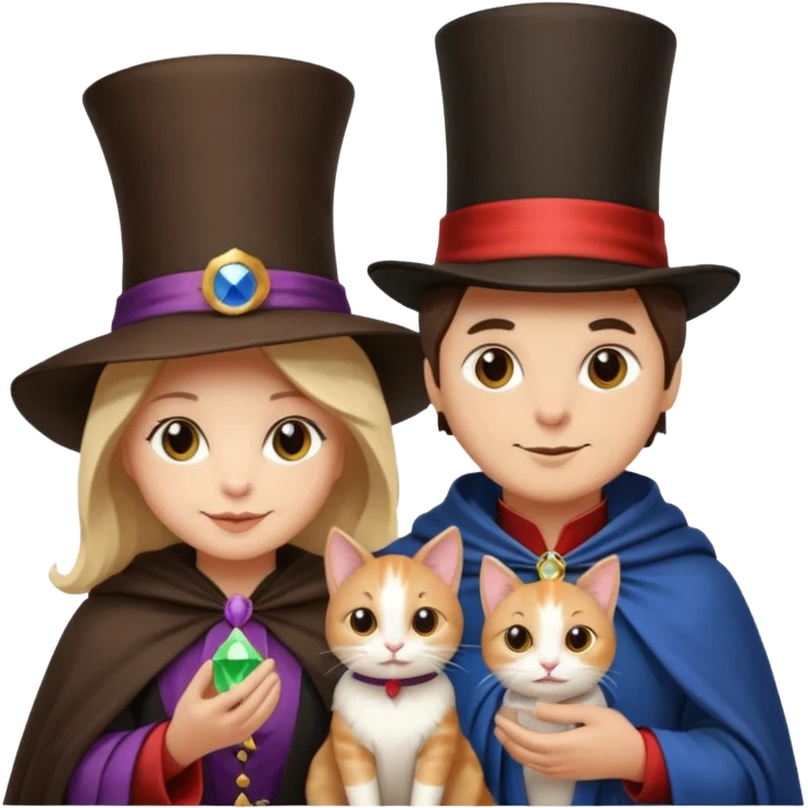 magician couple and their pet cat emoji