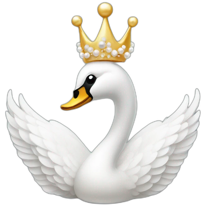 swan with a crown and a large tail and pearl decorations emoji