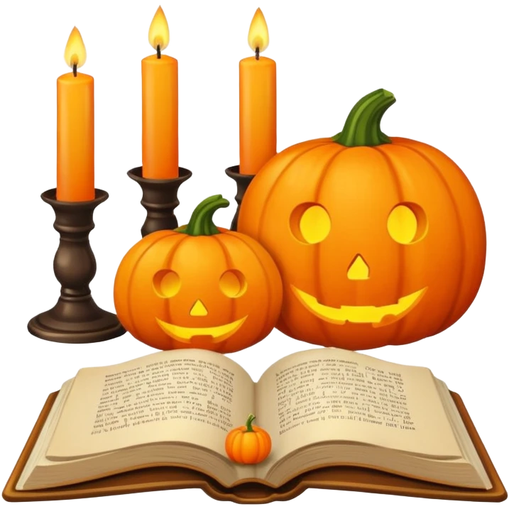 book with candles and a small pumpkin emoji