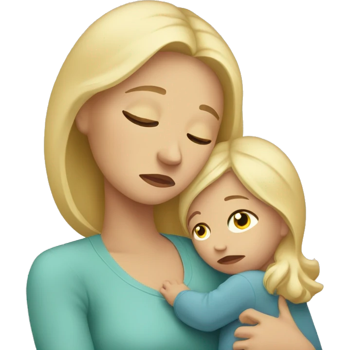 Sad blonde mother with baby emoji