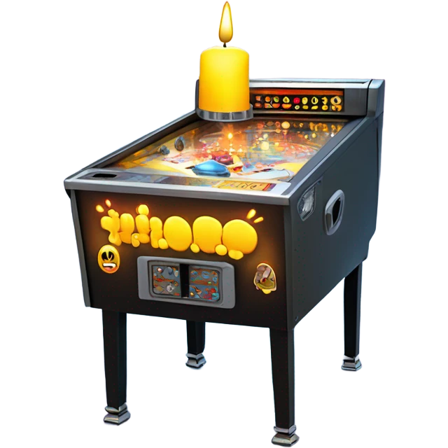pinball machine with a lit birthday candle on the glass emoji