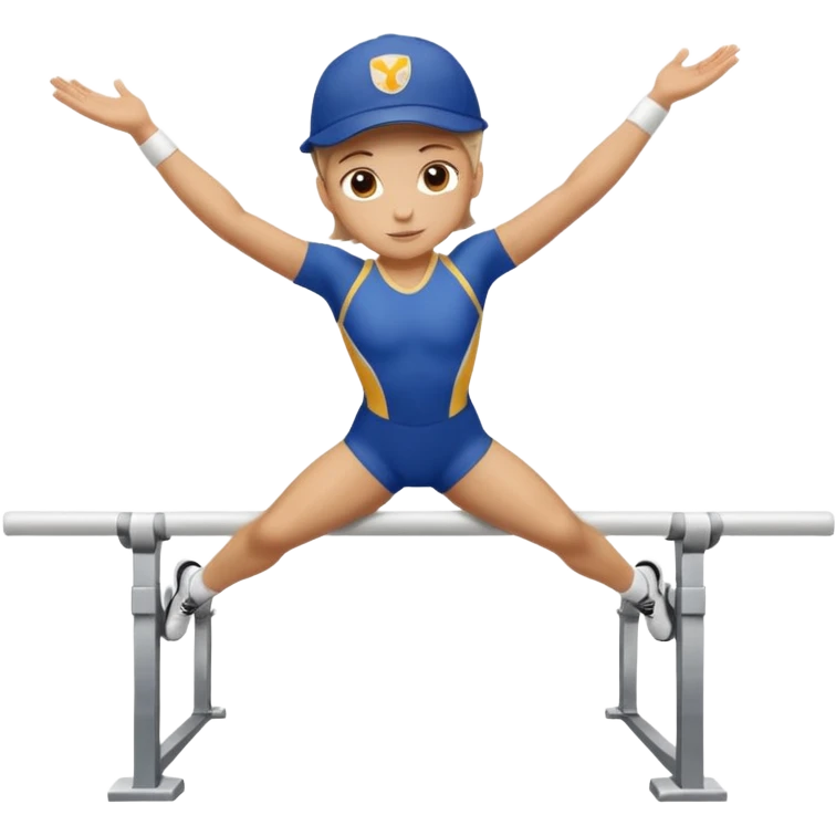 white athlete in uniform on the parallel bars wearing a cap emoji