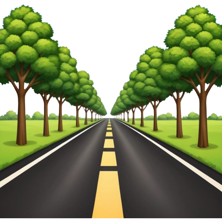 A long horizontal road (without lines) with trees and bushes on the sides and behind emoji