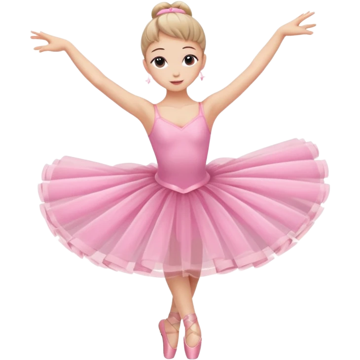 A graceful ballerina in a pink tutu, spinning lightly with arms curved elegantly with her legs
 emoji