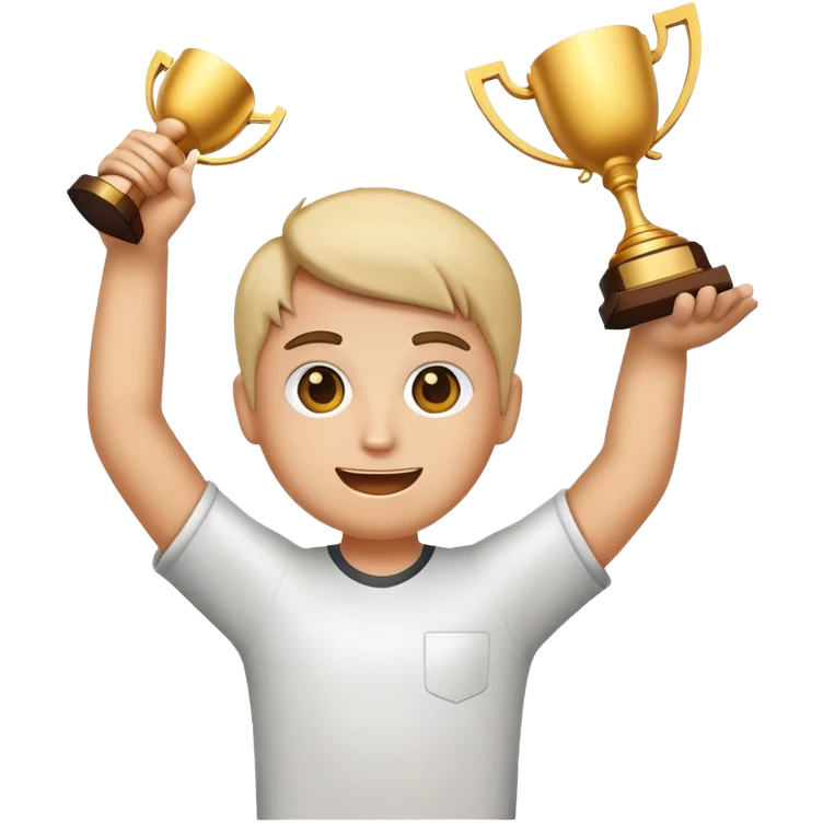 Make an emoticon with your hands up and holding the trophy emoji