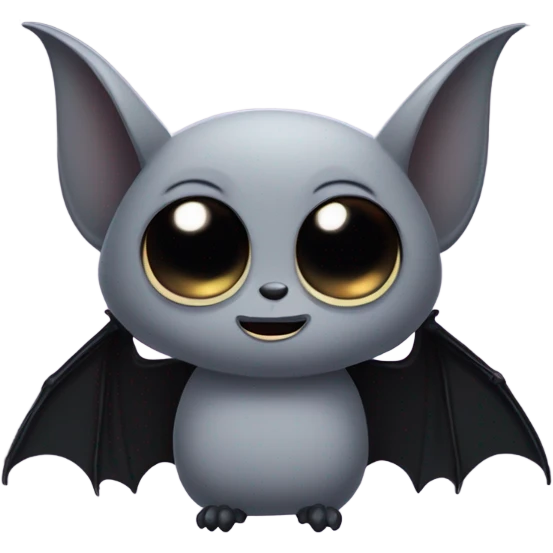 Gray bat, with black wings, large studio ghibli eyes  emoji