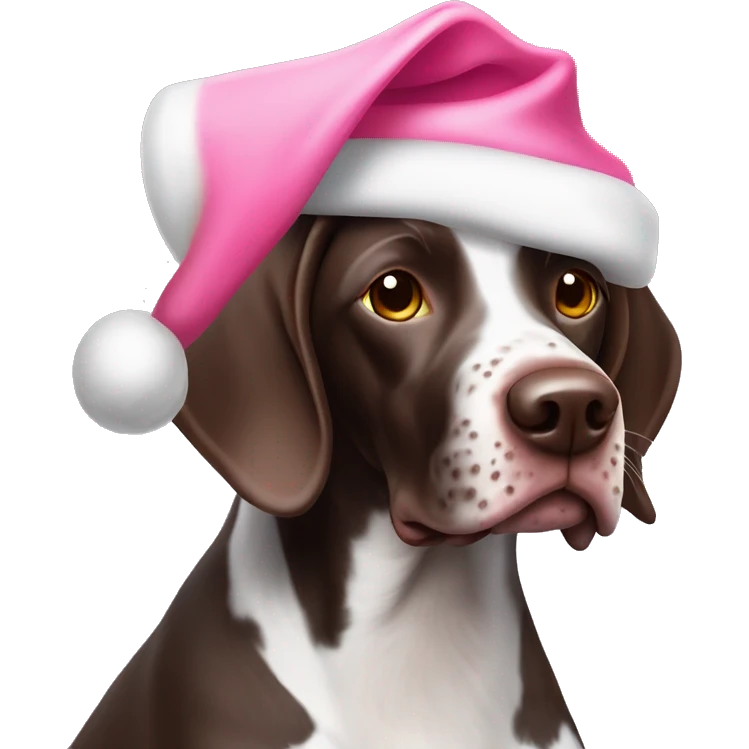 german shorthair pointer with pink santa hat emoji
