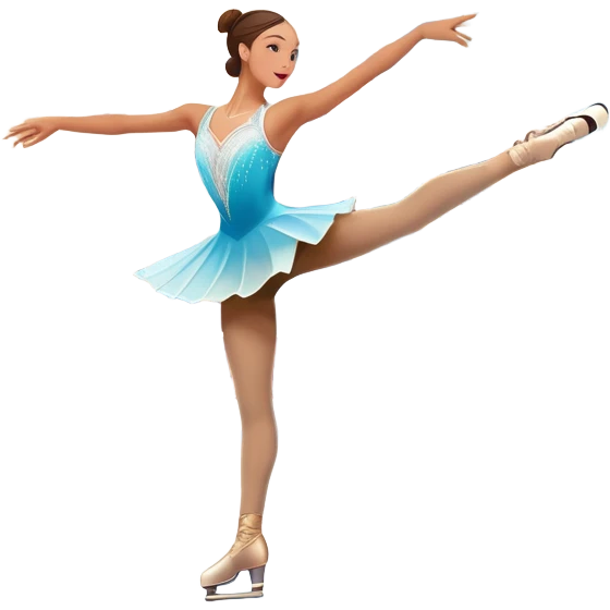 An colorful icon featuring a graceful figure skater performing a spin on the ice. The background includes a grand ice rink palace with shining spotlights and cheering spectators in the stands. Transparent background highlights the elegance and artistry of figure skating emoji