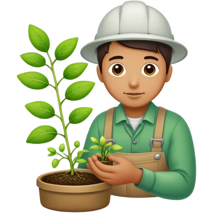 A gardener tending a tiny sprout with circuit-like leaves emoji
